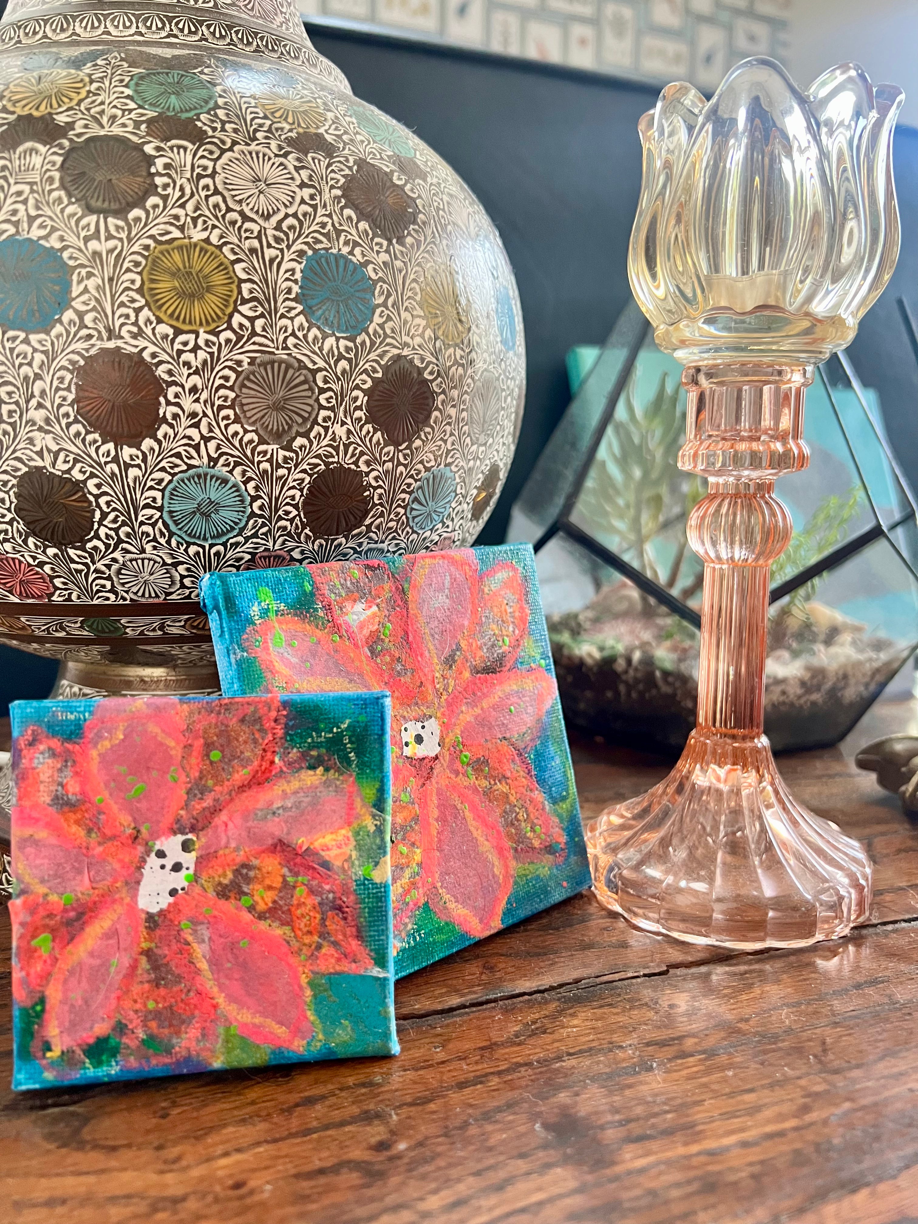 Set of Two Mini Canvases - Mixed Media